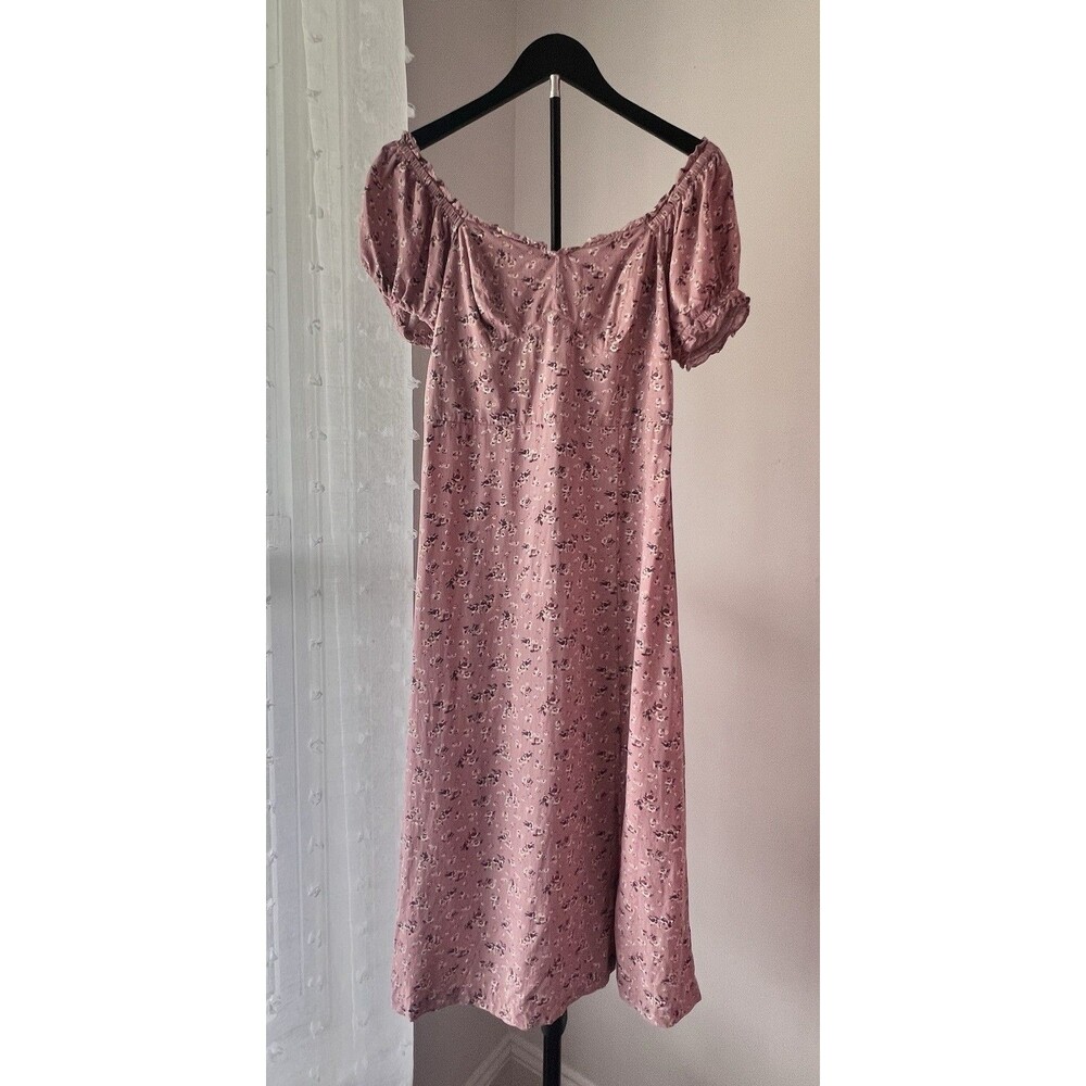Women’s Lavender Moon Milkmaid Midi Dress M Mauve Rose Pink Cottagecore Boho